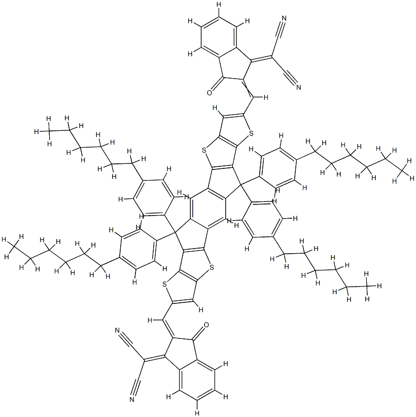 2,2'-[[6,6,12,12-tetrakis(4-hexylphenyl)-s-indacenodithieno[3,2-b]thiophene]methylidyne(3-oxo-1H-indene-2,1(3H)-diylidene)]]bis(propanedinitrile) Structure