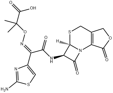 Propanoic acid, 2-[[(Z)-[1-(2-amino-4-thiazolyl)-2-oxo-2-[[(5aR,6R)-1,4,5a,6-tetrahydro-1,7-dioxo-3H,7H-azeto[2,1-b]furo[3,4-d][1,3]thiazin-6-yl]amino]ethylidene]amino]oxy]-2-methyl- Structure