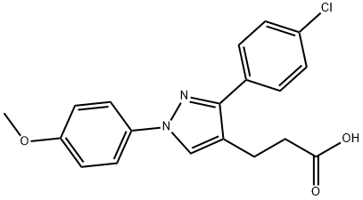 JR-6885, 3-(3-(4-Chlorophenyl)-1-(4-methoxyphenyl)-1H-pyrazol-4-yl)propanoic acid, 97% Structure