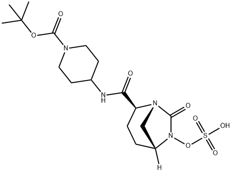 1-Piperidinecarboxylic acid, 4-[[[(1R,2S,5R)-7-oxo-6-(sulfooxy)-1,6-diazabicyclo[3.2.1]oct-2-yl]carbonyl]amino]-, 1-(1,1-dimethylethyl) ester Structure