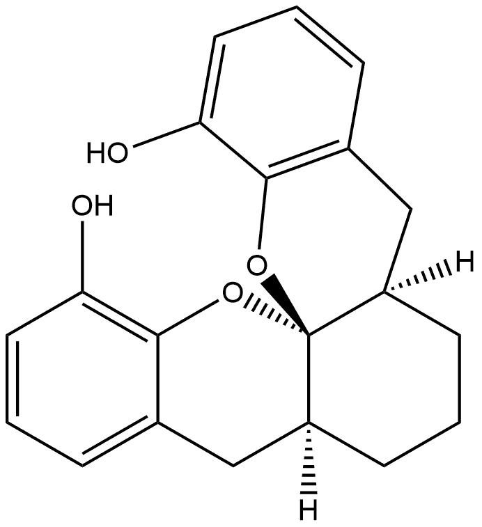 5H-[1]Benzopyrano[3,2-d]xanthene-1,13-diol, 5a,6,7,8,8a,9-hexahydro-, (5aR,8aS,14aR)-rel- Structure