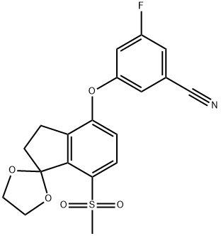 Benzonitrile, 3-[[2',3'-dihydro-7'-(methylsulfonyl)spiro[1,3-dioxolane-2,1'-[1H]inden]-4'-yl]oxy]-5-fluoro- Structure