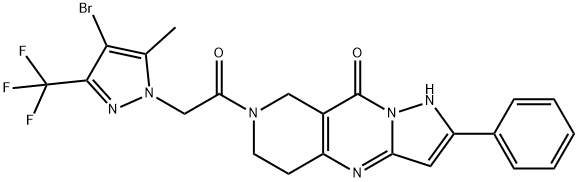 Pyrazolo[1,5-a]pyrido[4,3-d]pyrimidin-9(1H)-one, 7-[2-[4-bromo-5-methyl-3-(trifluoromethyl)-1H-pyrazol-1-yl]acetyl]-5,6,7,8-tetrahydro-2-phenyl- Structure