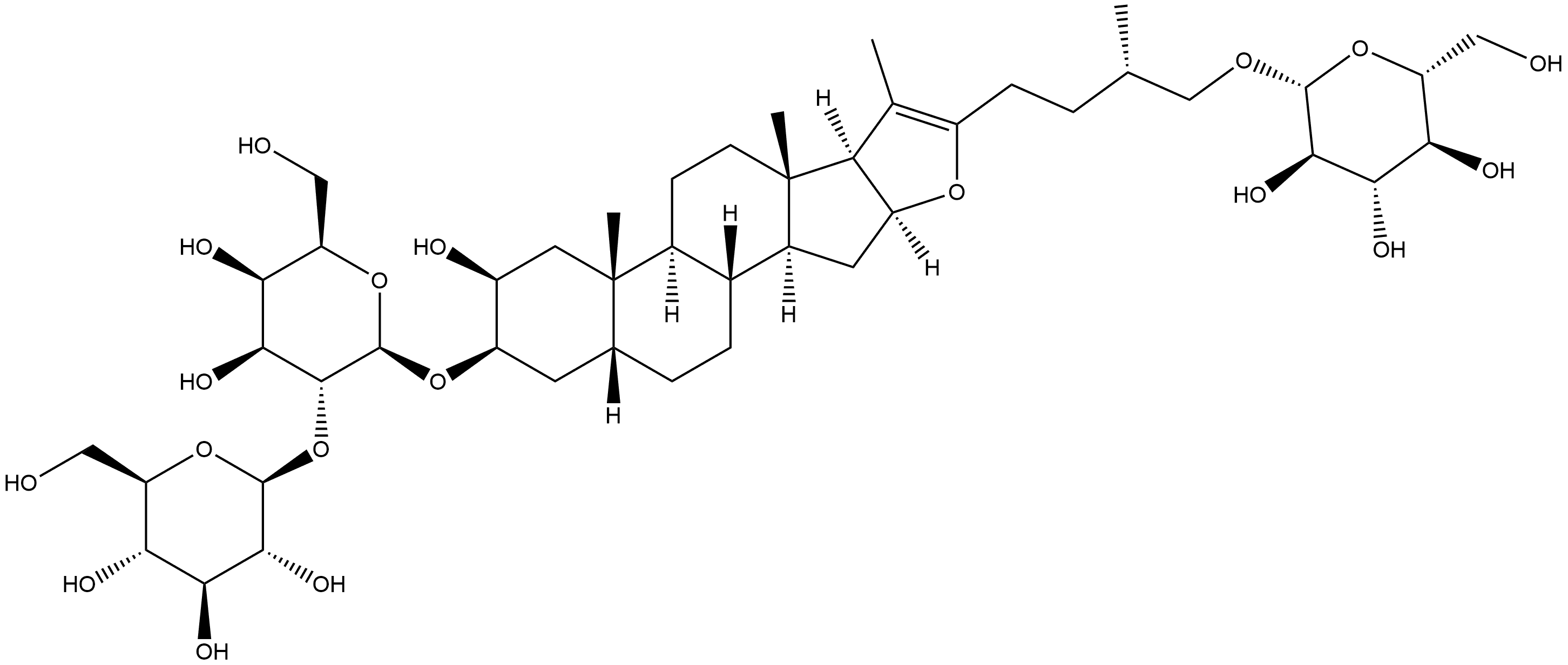 β-D-Galactopyranoside, (2β,3β,5β,25S)-26-(β-D-glucopyranosyloxy)-2-hydroxyfurost-20(22)-en-3-yl 2-O-β-D-glucopyranosyl- Structure