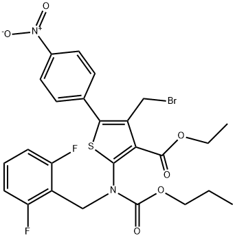 3-Thiophenecarboxylic acid, 4-(bromomethyl)-2-[[(2,6-difluorophenyl)methyl](propoxycarbonyl)amino]-5-(4-nitrophenyl)-, ethyl ester Structure