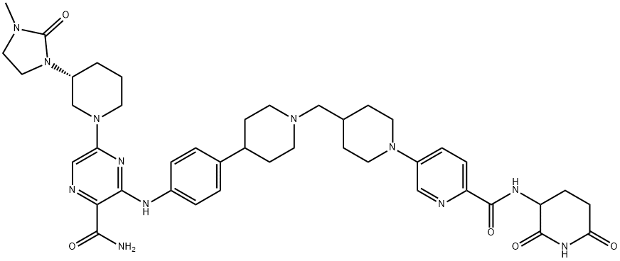 2-Pyrazinecarboxamide, 3-[[4-[1-[[1-[6-[[(2,6-dioxo-3-piperidinyl)amino]carbonyl]-3-pyridinyl]-4-piperidinyl]methyl]-4-piperidinyl]phenyl]amino]-5-[(3R)-3-(3-methyl-2-oxo-1-imidazolidinyl)-1-piperidinyl]- Structure