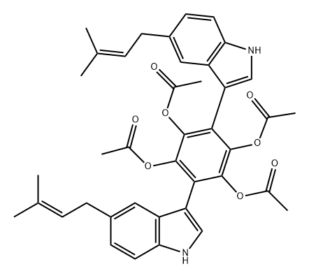 1,2,4,5-Benzenetetrol, 3,6-bis[5-(3-methyl-2-buten-1-yl)-1H-indol-3-yl]-, 1,2,4,5-tetraacetate Structure