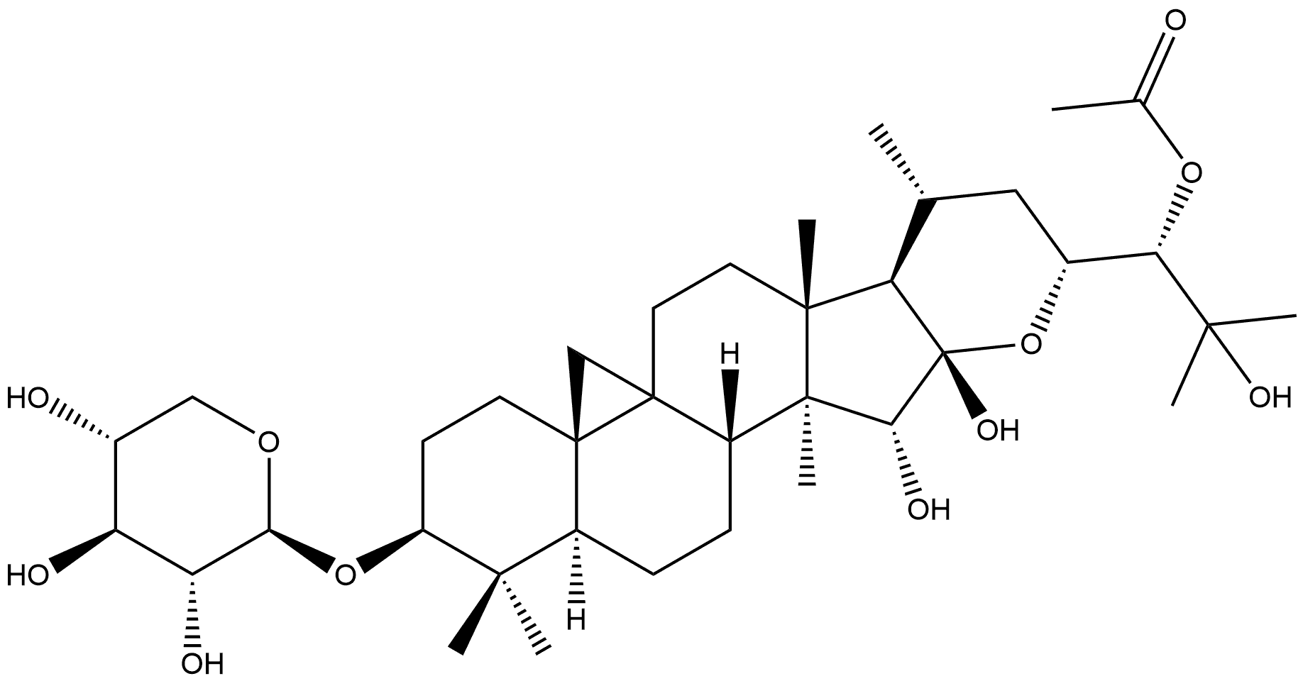 9,19-Cyclolanostane-15,16,24,25-tetrol, 16,23-epoxy-3-(β-D-xylopyranosyloxy)-, 24-acetate, (3β,15α,16β,23R,24S)- Structure