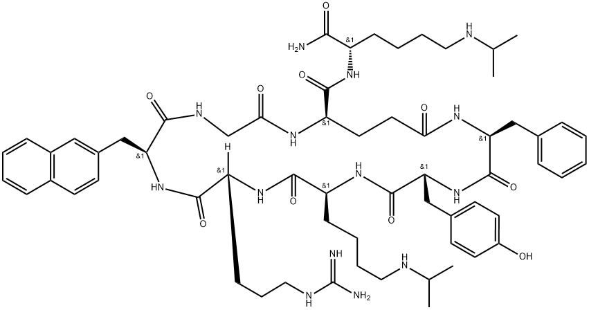 Cyclo[Phe-Tyr-Lys(iPr)-D-Arg-2-Nal-Gly-D-Glu]-Lys(iPr)-NH2 Structure