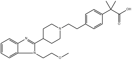 Benzeneacetic acid, 4-[2-[4-[1-(2-methoxyethyl)-1H-benzimidazol-2-yl]-1-piperidinyl]ethyl]-α,α-dimethyl- Structure