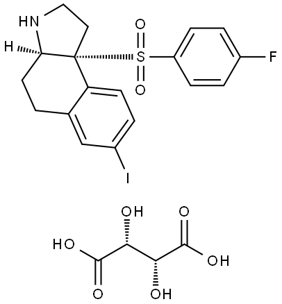 (3aR,9bR)-9b-((4-fluorophenyl)sulfonyl)-7-iodo-2,3,3a,4,5,9b-hexahydro-1H-benzo[e]indol-3-ium (2R,3R)-3-carboxy-2,3-dihydroxypropanoate Structure