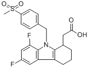 (-)-6-8-DIFLUORO-2,3,4,9-TETRAHYDRO-9-[[4-(METHYLSULFONYL)PHENYL]METHYL]-1H-CARBAZOLE-1-ACETIC ACID Structure