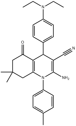 2-amino-4-[4-(diethylamino)phenyl]-7,7-dimethyl-1-(4-methylphenyl)-5-oxo-1,4,5,6,7,8-hexahydro-3-quinolinecarbonitrile Structure