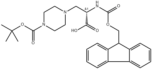 (S)-4-[2-CARBOXY-2-(9H-FLUOREN-9-YLMETHOXYCARBONYLAMINO)-ETHYL]-PIPERAZINE-1-CARBOXYLIC ACID TERT-BUTYL ESTER Structure