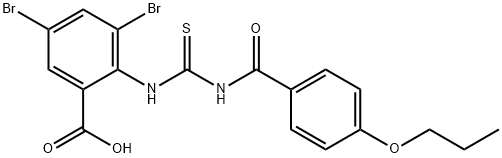 3,5-DIBROMO-2-[[[(4-PROPOXYBENZOYL)AMINO]THIOXOMETHYL]AMINO]-BENZOIC ACID Structure