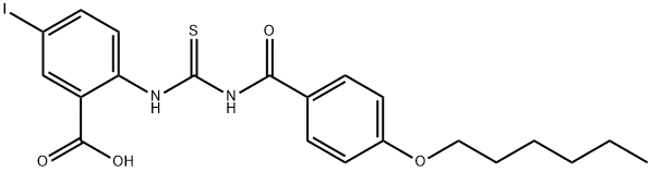 2-[[[[4-(HEXYLOXY)BENZOYL]AMINO]THIOXOMETHYL]AMINO]-5-IODO-BENZOIC ACID Structure