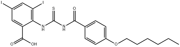 2-[[[[4-(HEXYLOXY)BENZOYL]AMINO]THIOXOMETHYL]AMINO]-3,5-DIIODO-BENZOIC ACID Structure