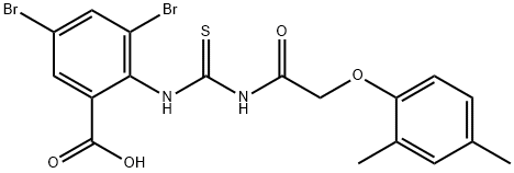 3,5-DIBROMO-2-[[[[(2,4-DIMETHYLPHENOXY)ACETYL]AMINO]THIOXOMETHYL]AMINO]-BENZOIC ACID Structure