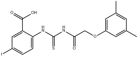 2-[[[[(3,5-DIMETHYLPHENOXY)ACETYL]AMINO]THIOXOMETHYL]AMINO]-5-IODO-BENZOIC ACID Structure