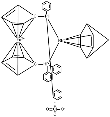 (BICYCLO[2.2.1]HEPTA-2,5-DIENE)[1,1'-BIS(DIPHENYLPHOSPHINO)-FERROCENE] RHODIUM(I) PERCHLORATE Structure