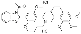 Benzothiazole, 2,3-dihydro-3-acetyl-2-(5-methoxy-2-(4-(4-(2-(3,4,5-tri methoxyphenyl)ethyl)-1-piperazinyl)butoxy)phenyl)-, dihydrochloride Structure