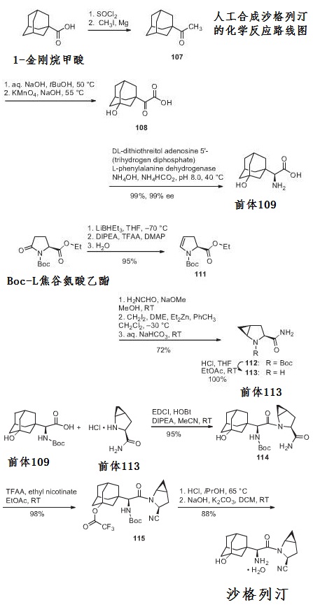 人工合成沙格列汀的化学反应路线