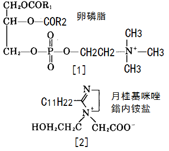 两性表面活性剂卵磷脂和月桂基咪唑鎓内铵盐的结构式