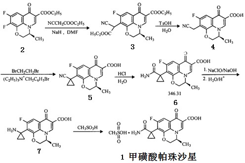 甲磺酸帕珠沙星的合成路线