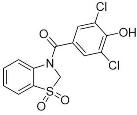 3-(3,5-二氯-4-羟基苯甲酰基)-1,1-二氧代-2,3-二氢-1,3-苯并噻唑的化学结构式